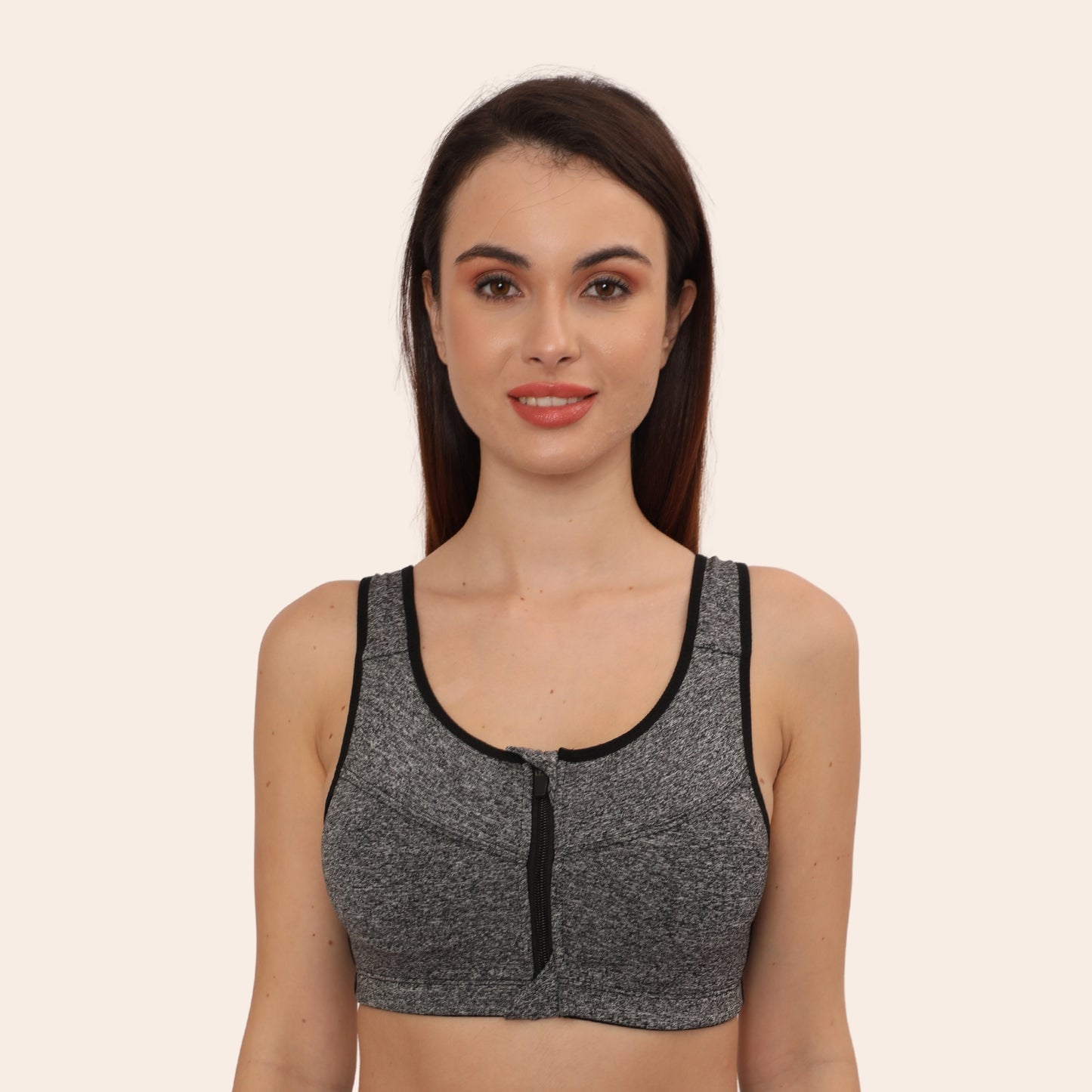 High Impact Racerback Design with Front Zip & Removable Pads