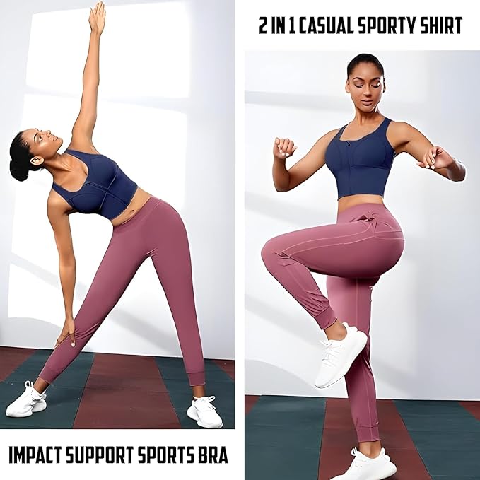 Spandex High Impact Front Zip Sports Bra Longline Fitness Criss Cross Back Crop Tops