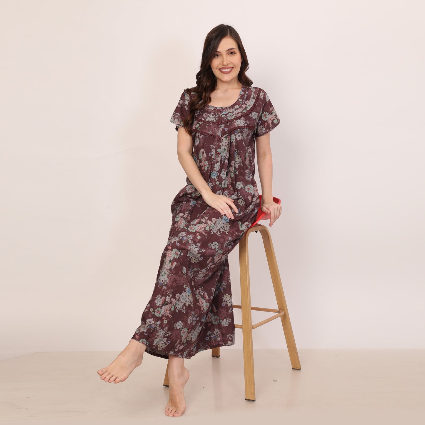 Floral Print Full Length Night Gown