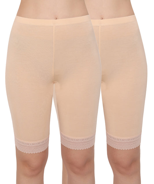 Bamboo Spandex Mid Rise Under Skirt Under Dress Shorts, Pack of 2