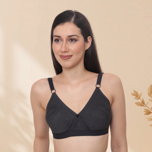 Soft Poly Cotton Non-Padded Wirefree Everyday T-Shirt Bra with Adjustable Straps