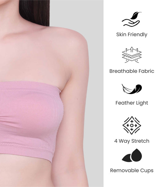 Everyday Wear Padded Tube Bra Wire Free Stretchable Strapless Bandeau Bras