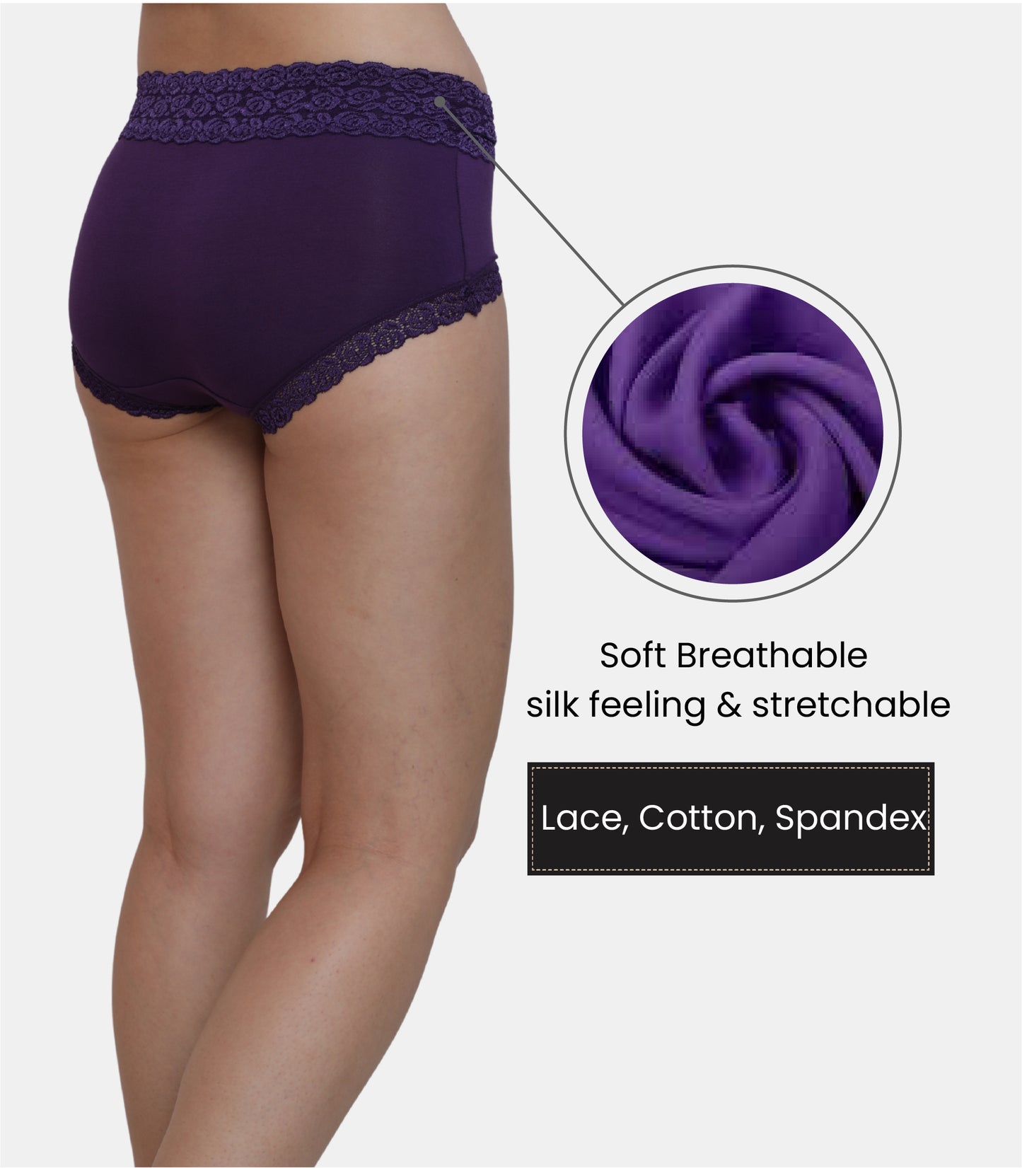Cotton Lace Spandex Mid Rise Full Coverage Hipster Panty