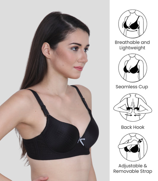 Cotton Nylon Elastane Padded Underwire Adjustable Straps Push Up Bra