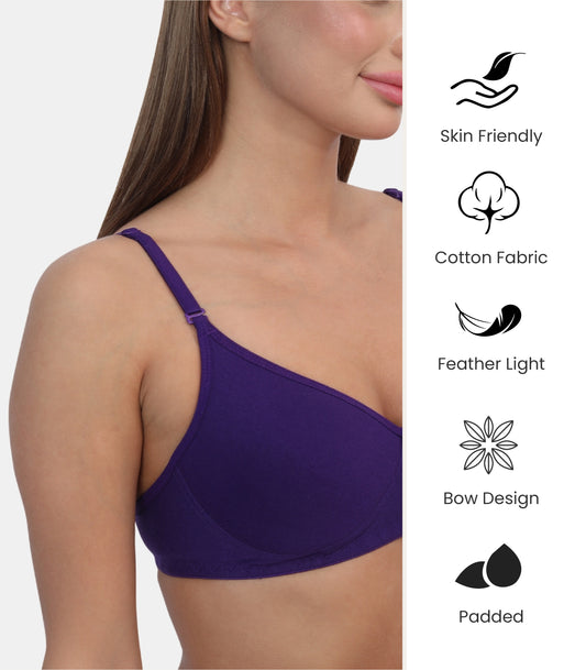 Full Coverage Padded Non-Wired Adjustable & Removable Straps Tshirt Bra