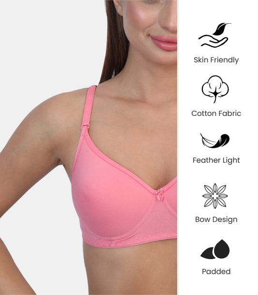 Full Coverage Padded Non-Wired Adjustable & Removable Straps Tshirt Bra