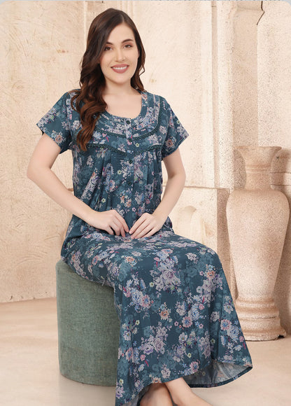 Floral Print Full Length Night Gown