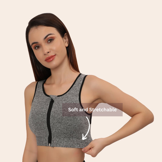 High Impact Mesh Racerback Design with Front Zip, Cushion Straps & Removable Pads