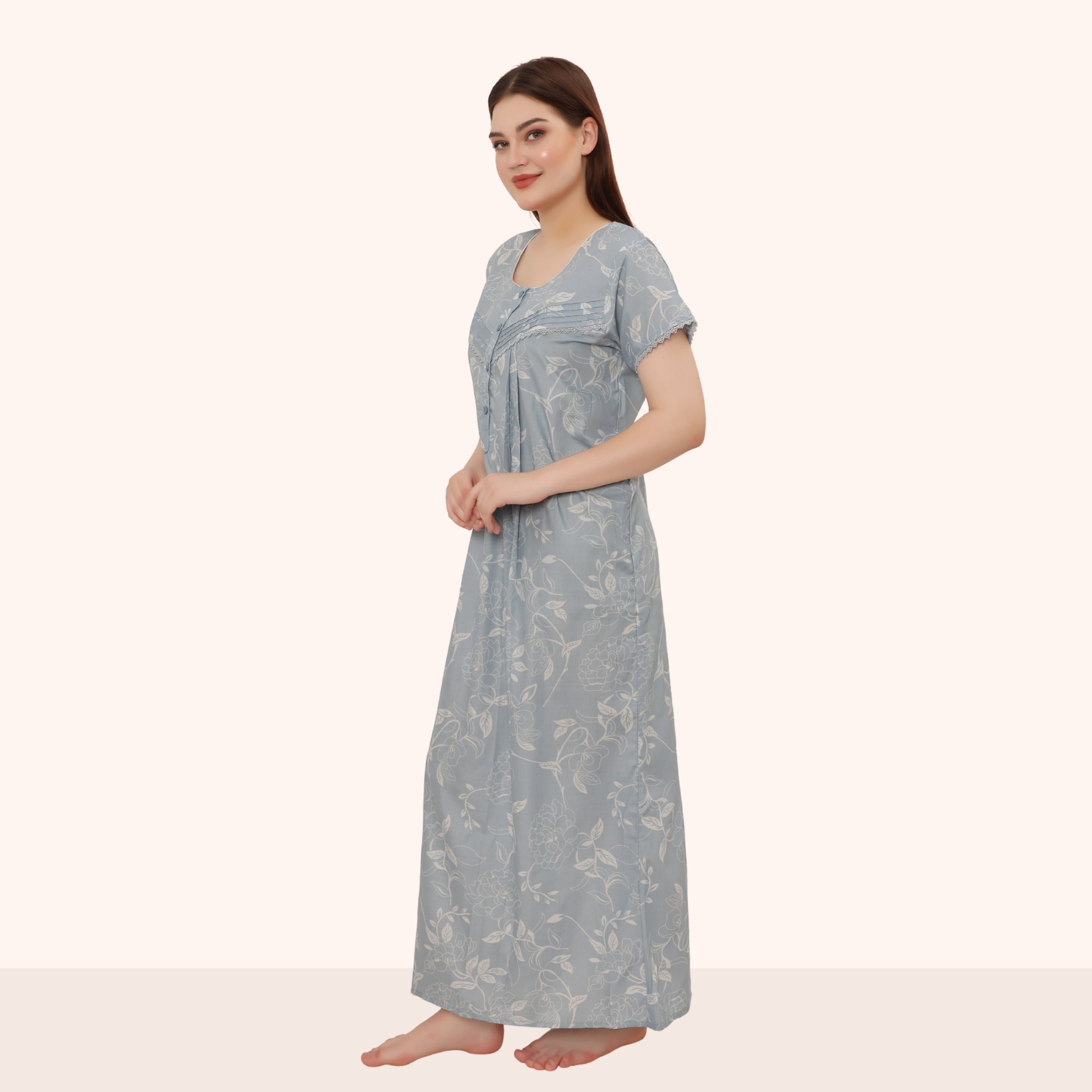 Floral Print Full Length Night Gown