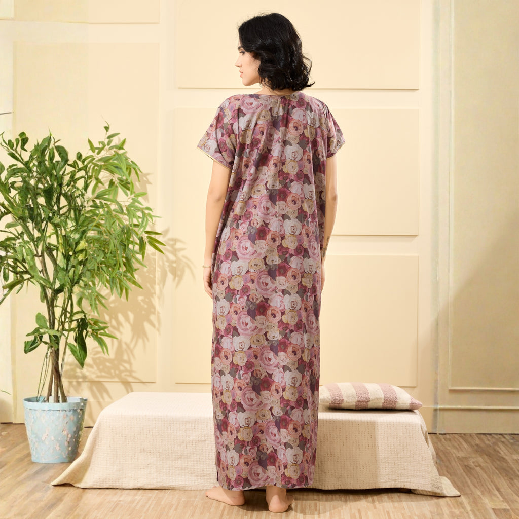 Floral Print Full Length Night Gown