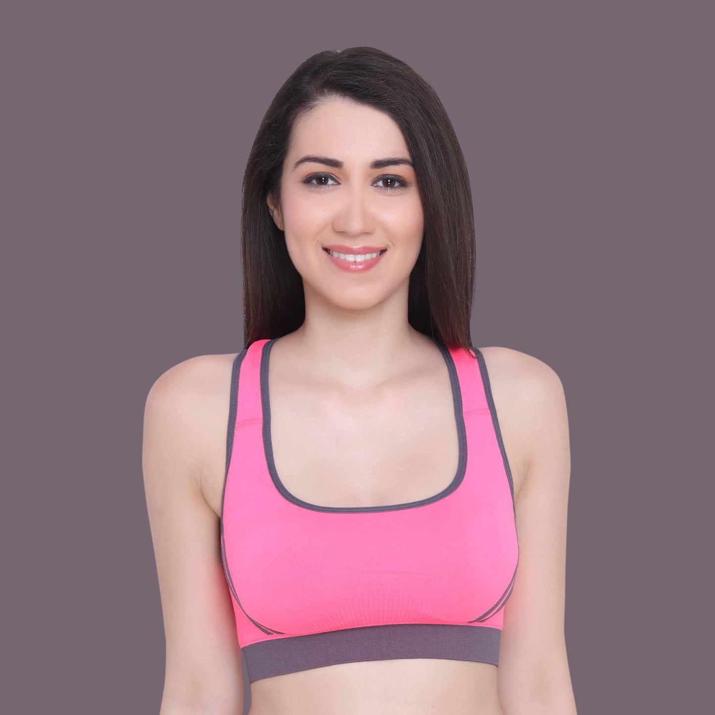 Women Nylon Spandex Padded Seamless Medium Impact Sports Bra