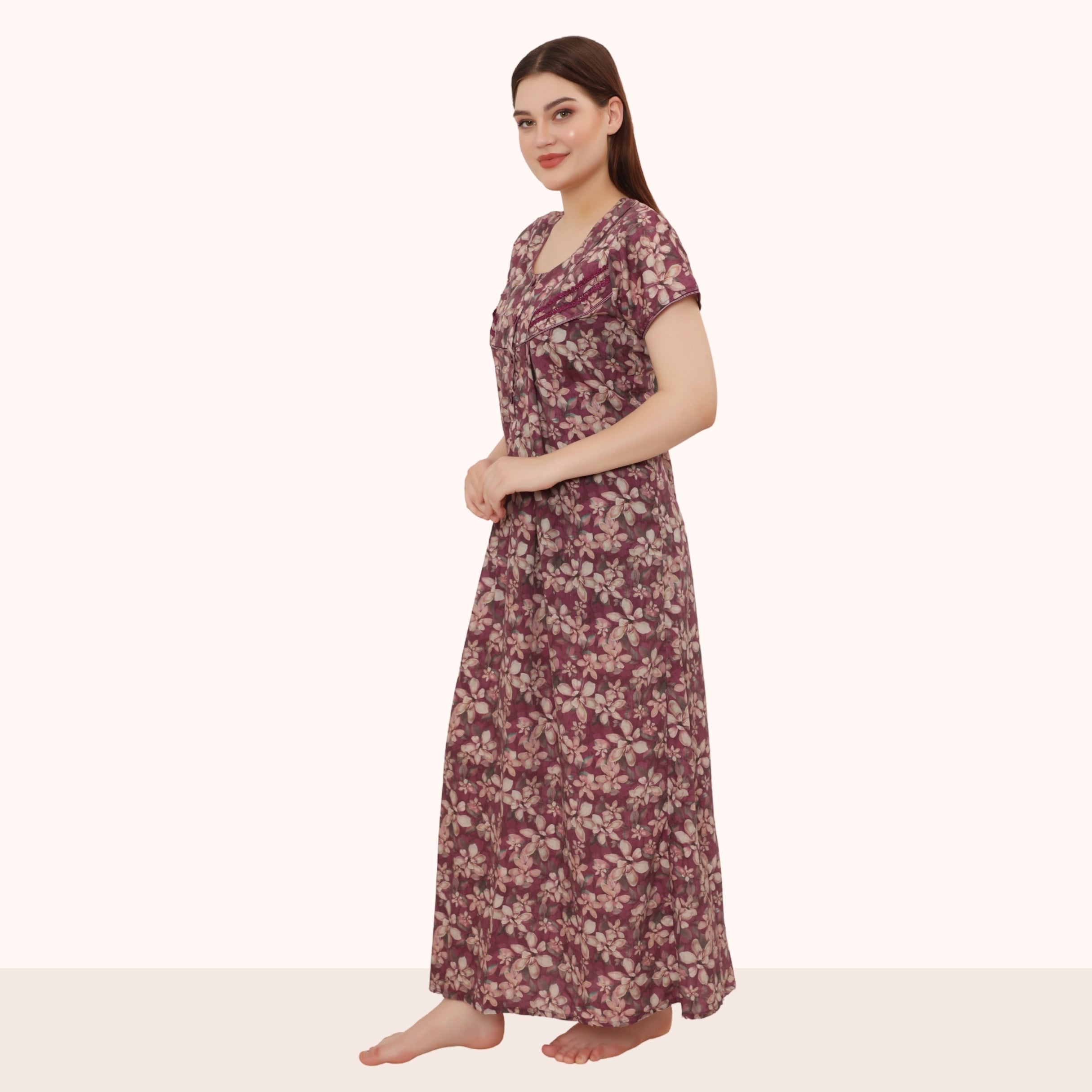 Floral Print Full Length Night Gown