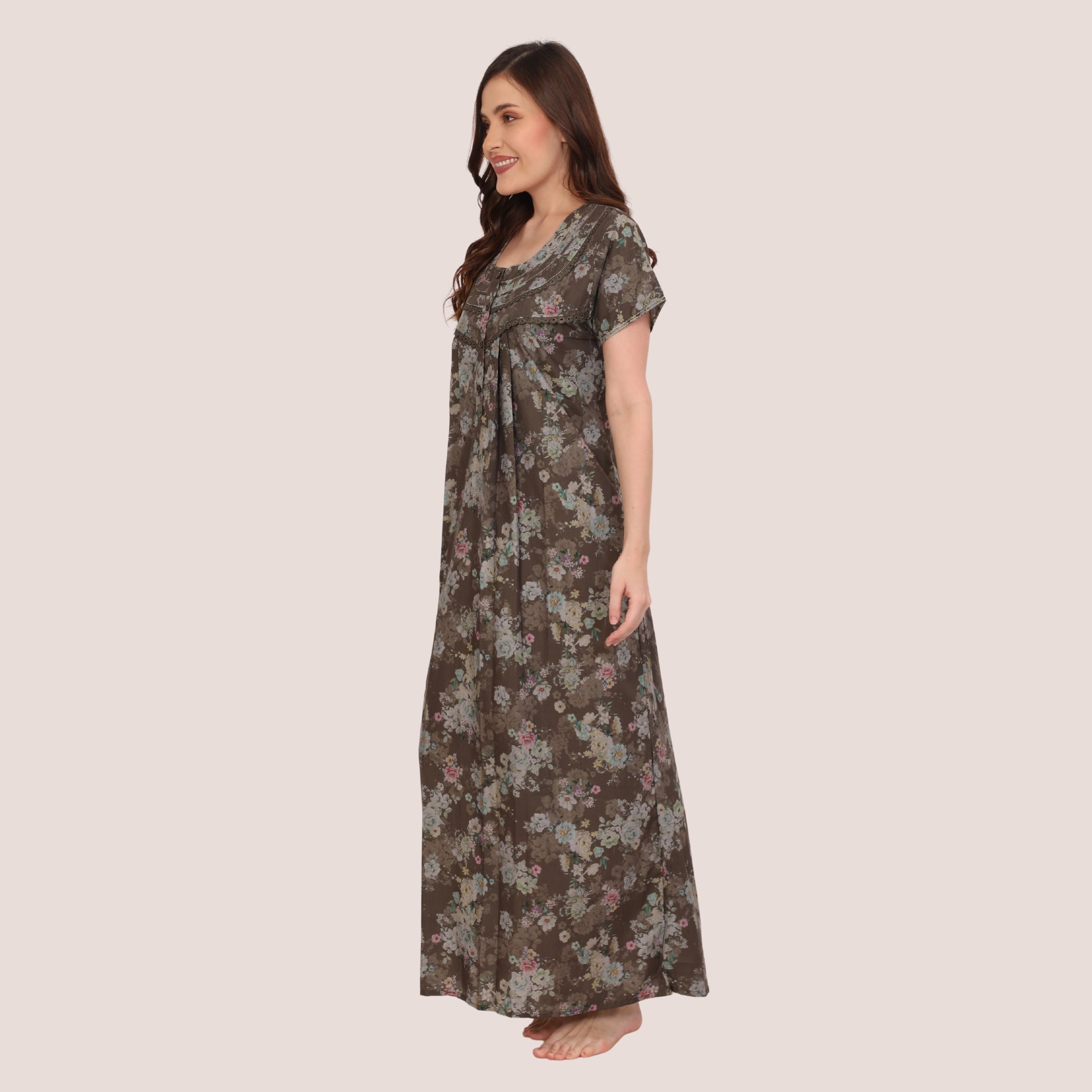 Floral Print Full Length Night Gown