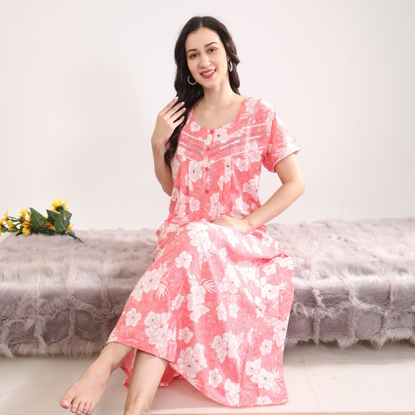 Floral Print Full Length Night Gown