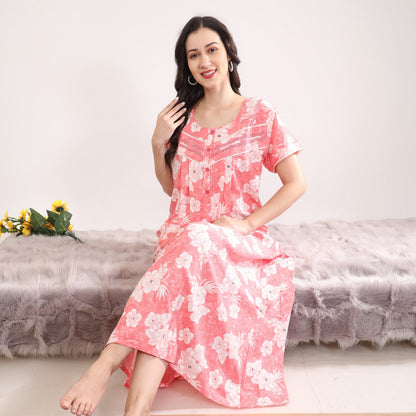 Floral Print Full Length Night Gown