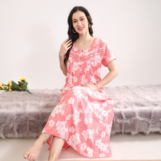 Floral Print Full Length Night Gown