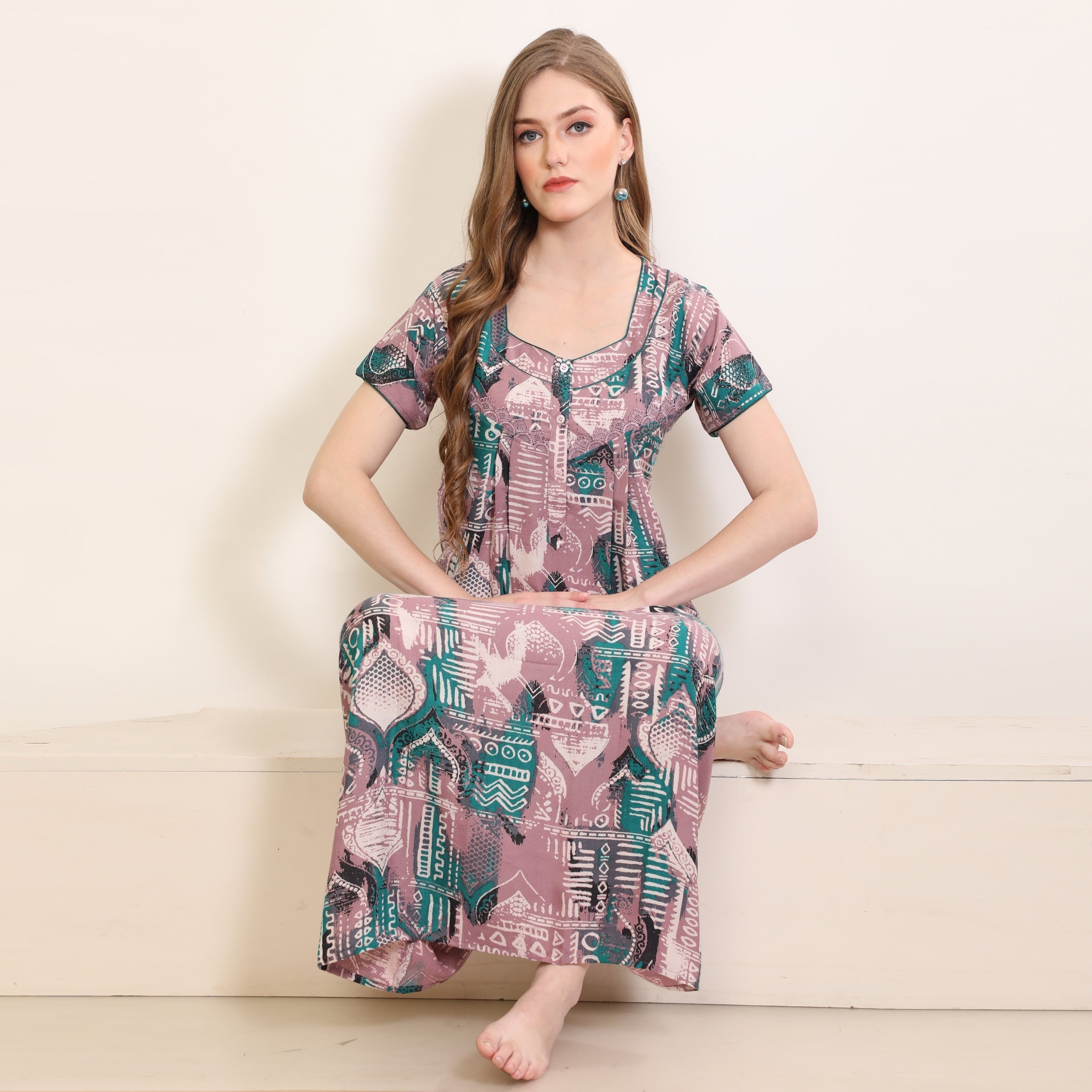 Printed Full-Length Night Gown
