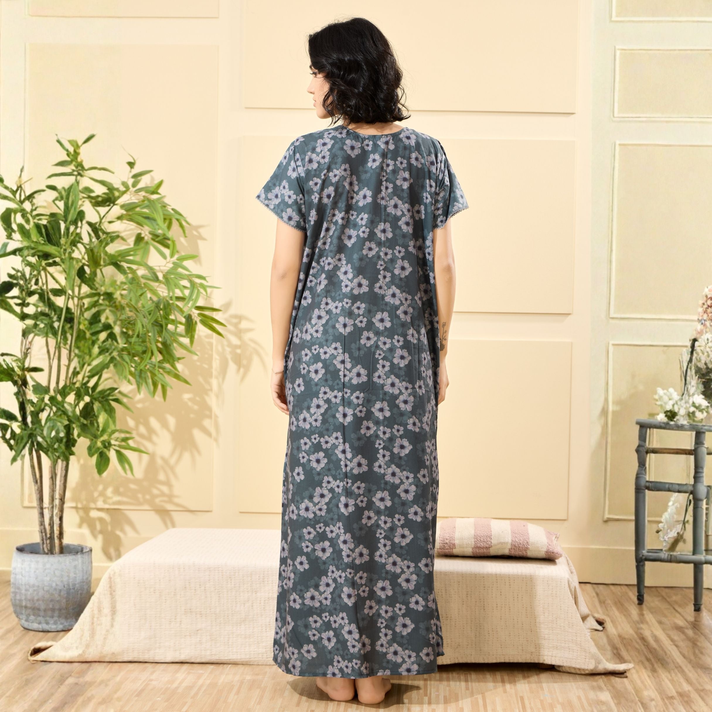 Floral Print Full Length Night Gown