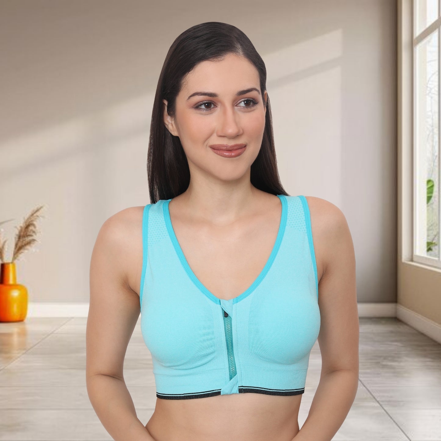 Lightly padded on the front with a front zipper closure