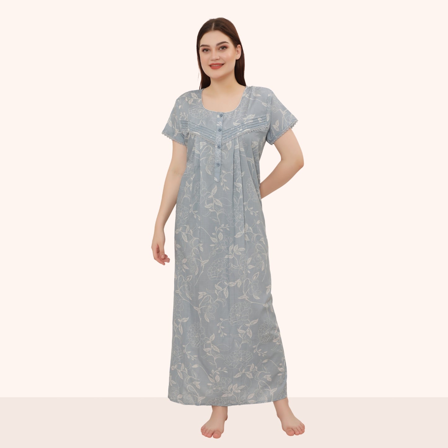 Floral Print Full Length Night Gown