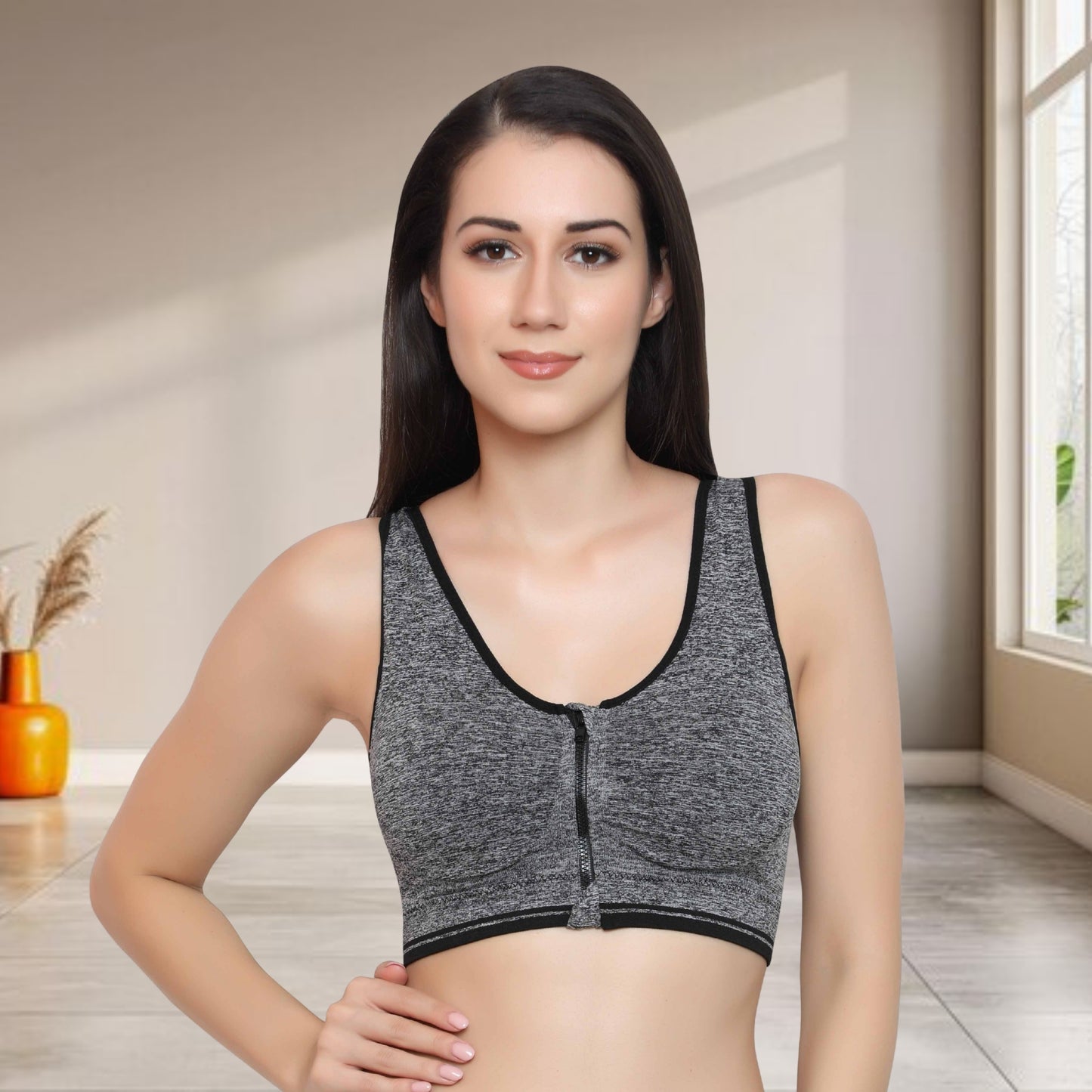 Lightly padded on the front with a front zipper closure