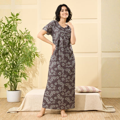 Floral Print Full Length Night Gown