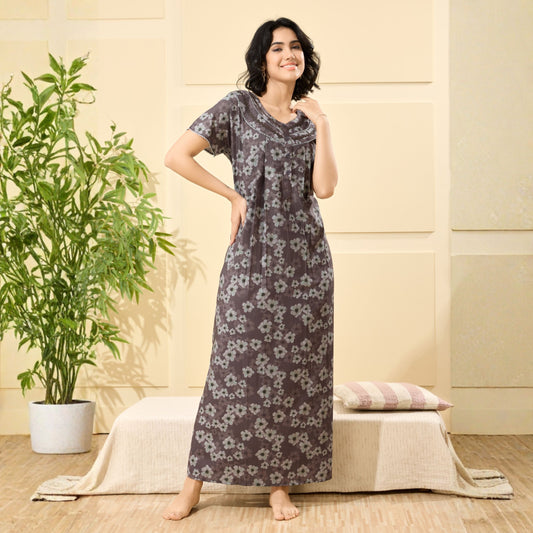 Floral Print Full Length Night Gown
