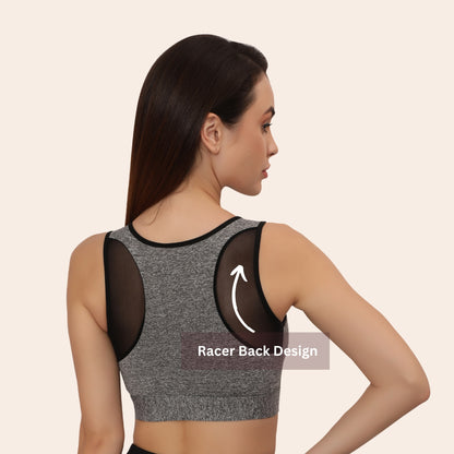 High Impact Mesh Racerback Design with Front Zip, Cushion Straps & Removable Pads