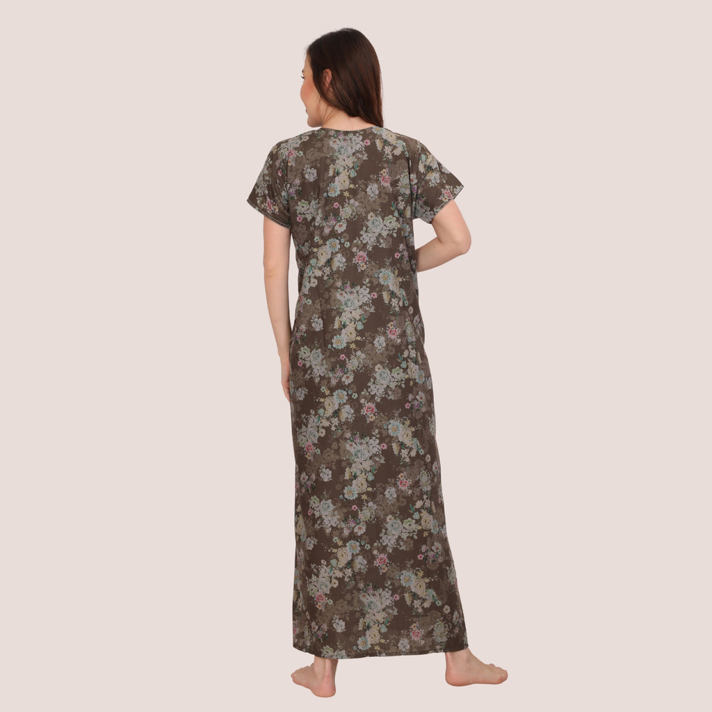 Floral Print Full Length Night Gown