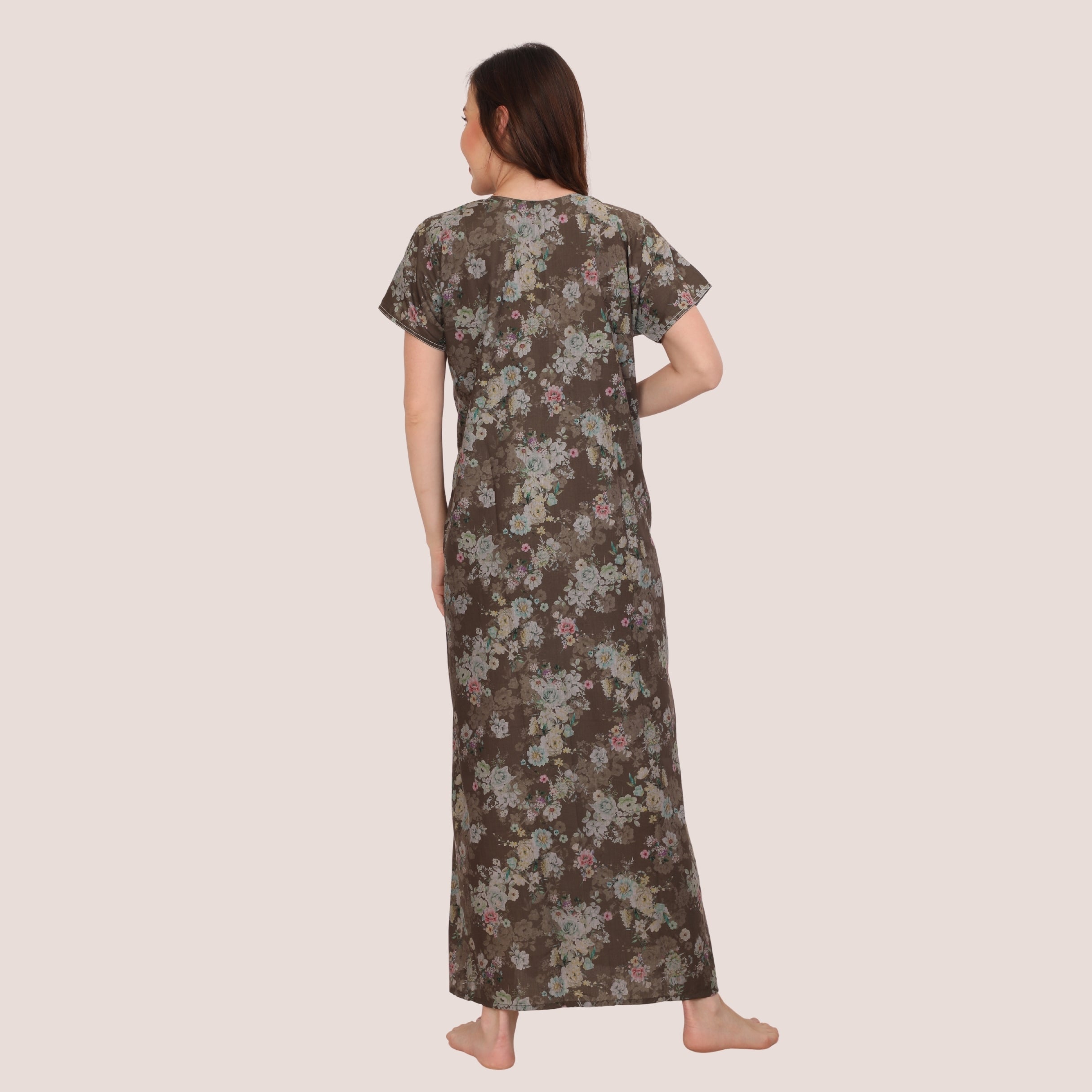 Floral Print Full Length Night Gown