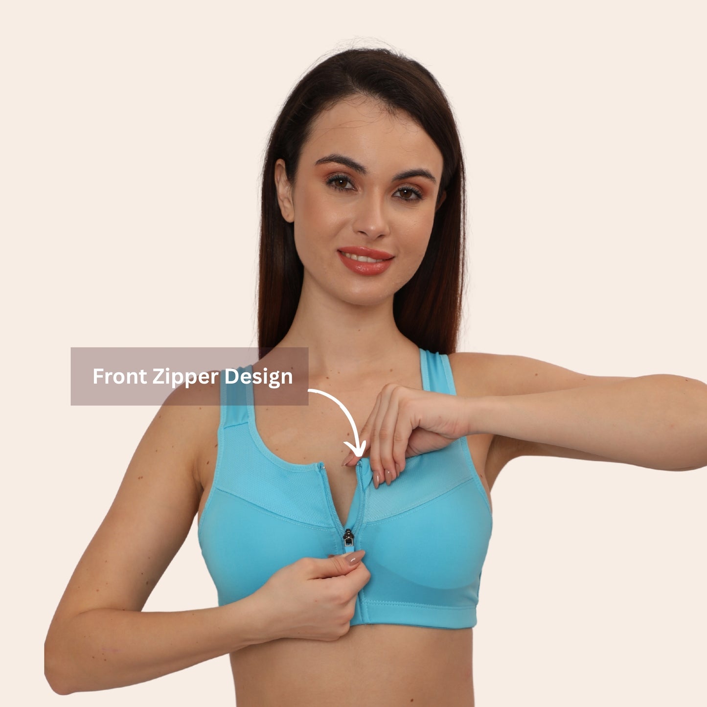 High Impact Racerback Design with Front Zip & Removable Pads