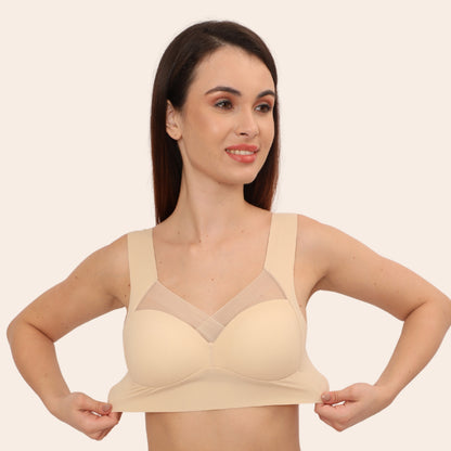 Wirefree Comfortable Padded Lift Push Up Thin, Soft, Sexy Back Smoothing Bra for Women