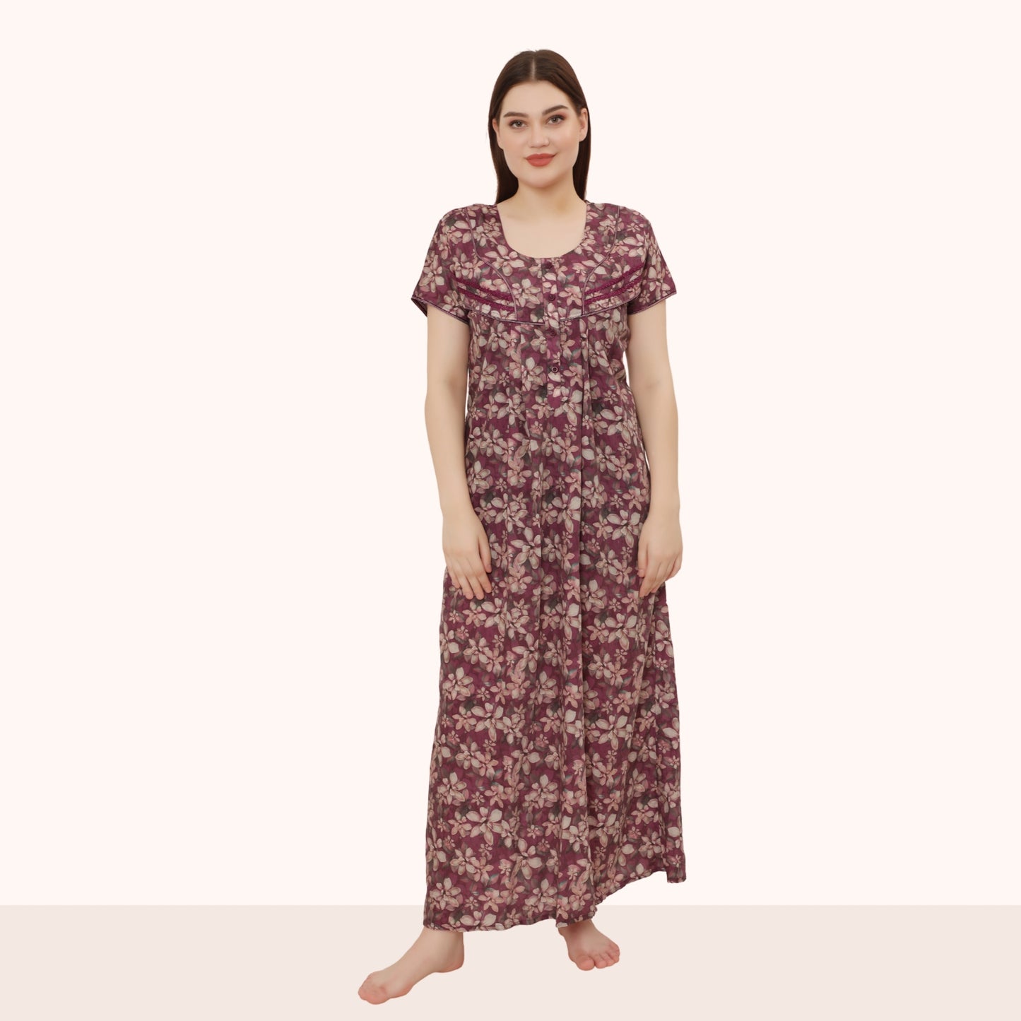 Floral Print Full Length Night Gown