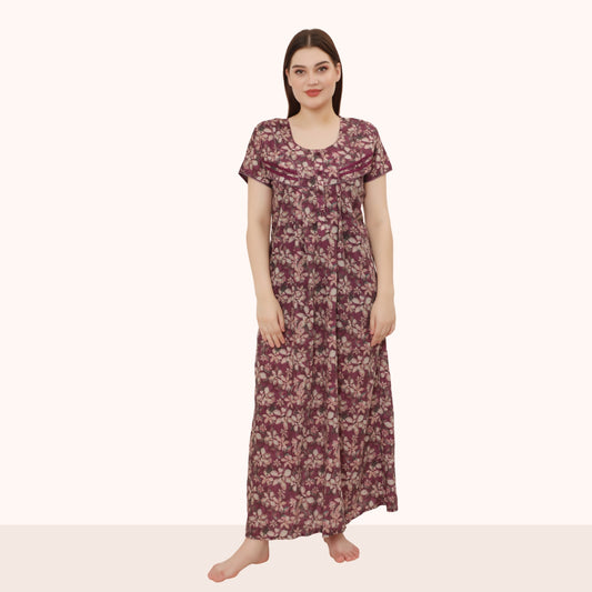 Floral Print Full Length Night Gown