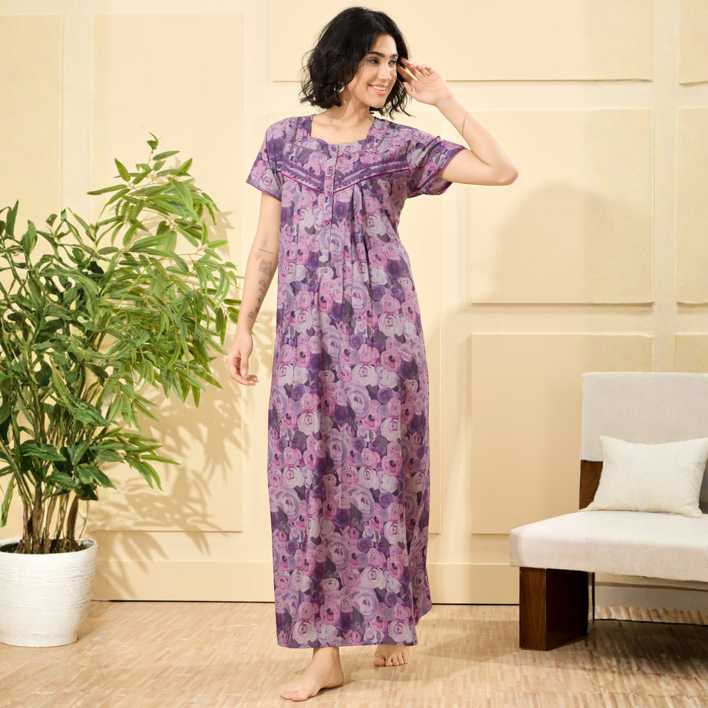 Floral Print Full Length Night Gown