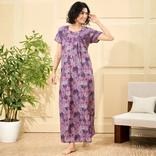 Floral Print Full Length Night Gown