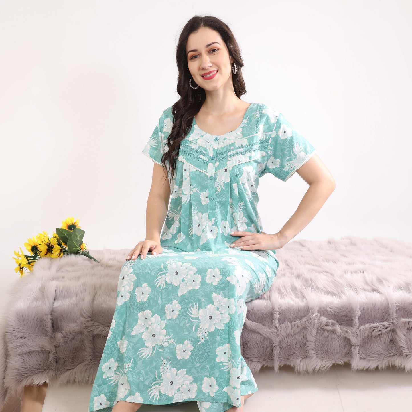 Floral Print Full Length Night Gown