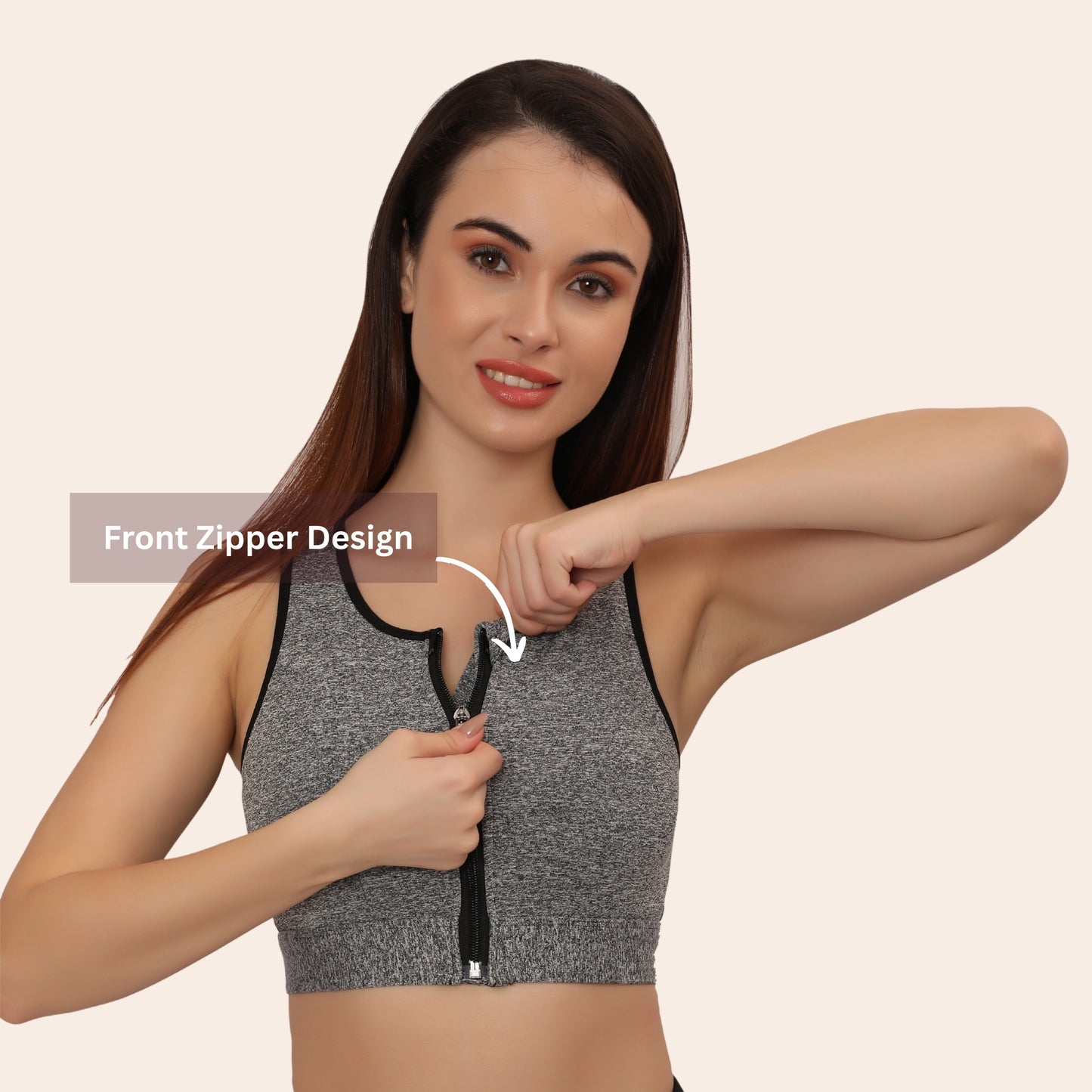 High Impact Mesh Racerback Design with Front Zip, Cushion Straps & Removable Pads
