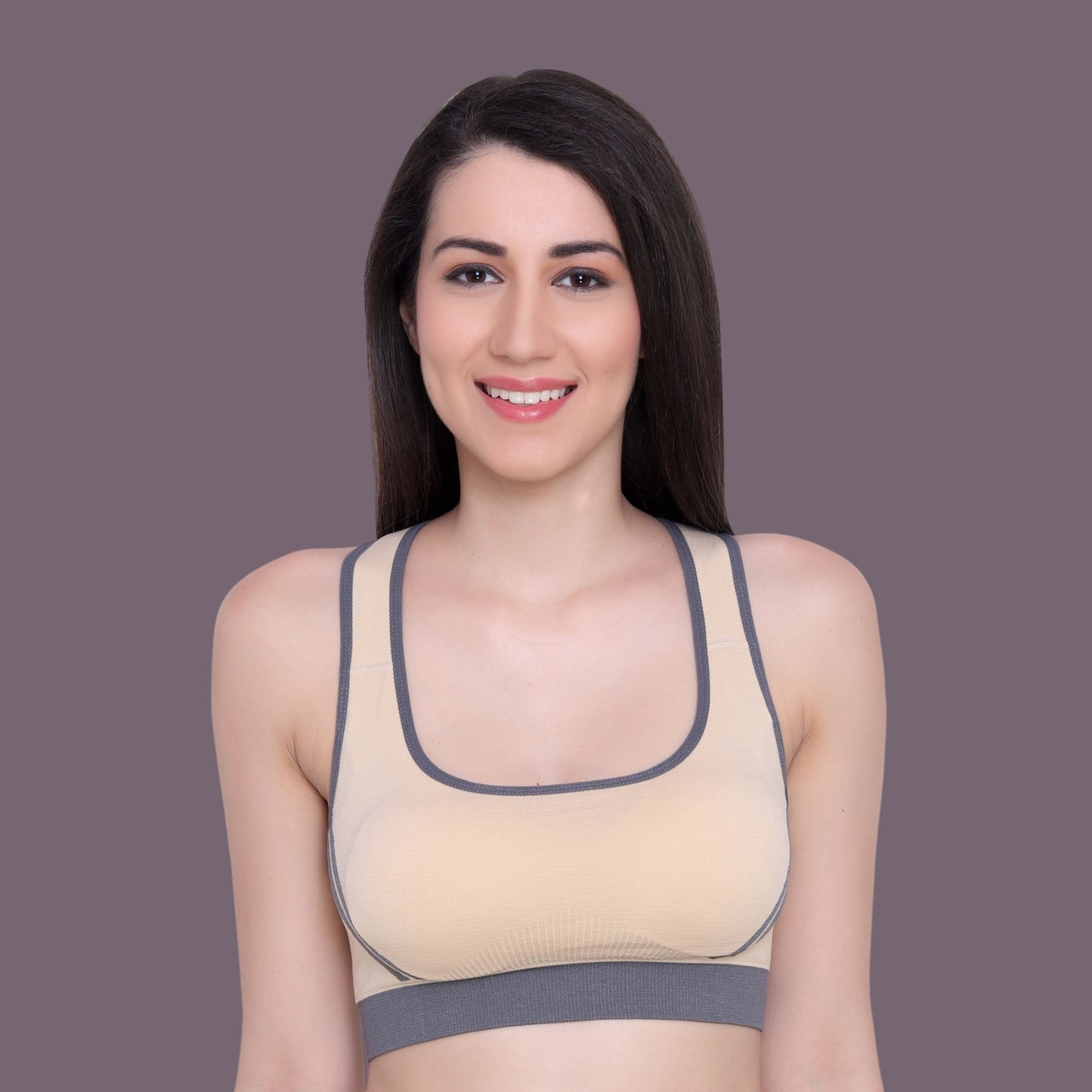 Women Nylon Spandex Padded Seamless Medium Impact Sports Bra