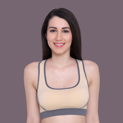 Women Nylon Spandex Padded Seamless Medium Impact Sports Bra