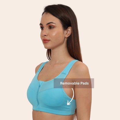 High Impact Racerback Design with Front Zip & Removable Pads