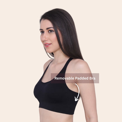 Nylon Spandex Padded Non-Wired Racer Back Sports Bra for Gym, Cardio, Zumba and Yoga