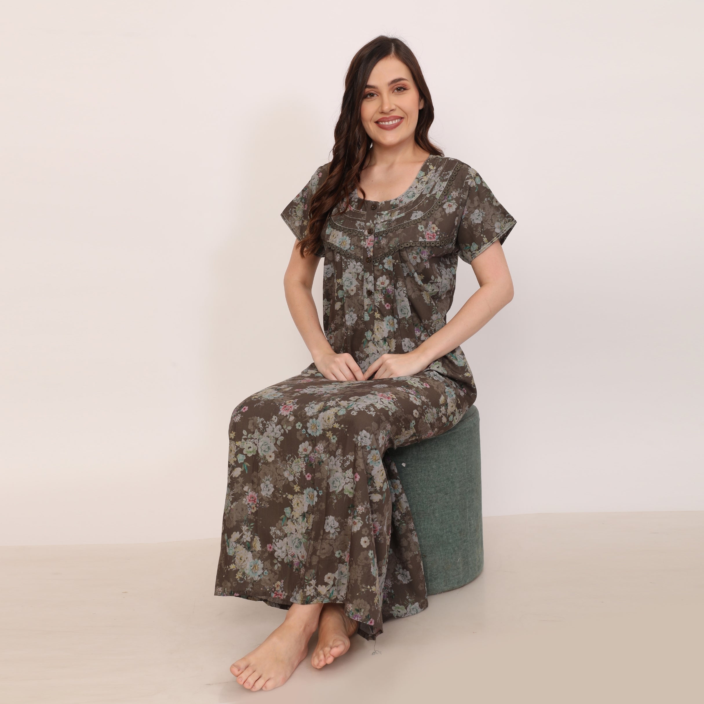 Floral Print Full Length Night Gown