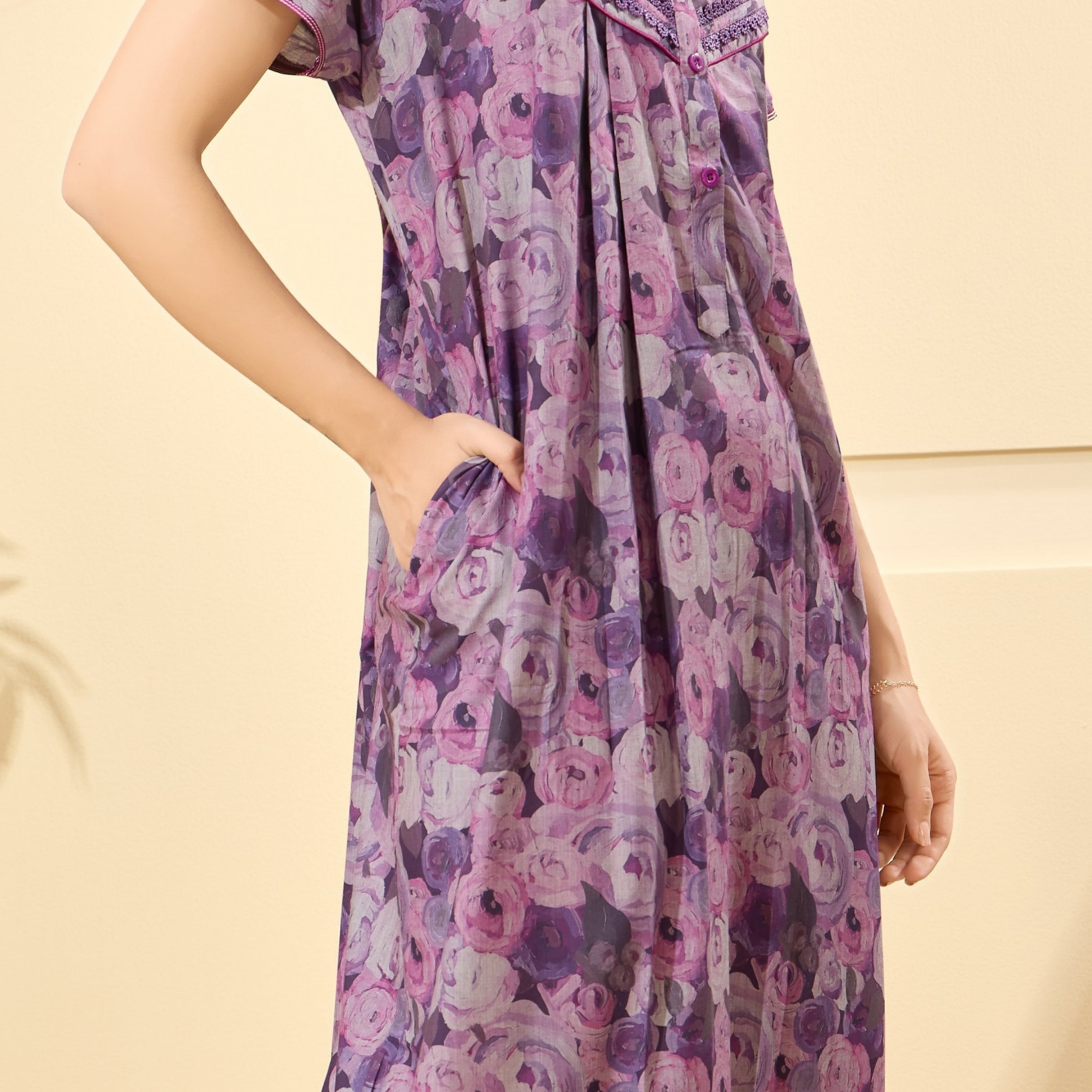 Floral Print Full Length Night Gown