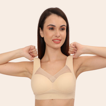 Wirefree Comfortable Padded Lift Push Up Thin, Soft, Sexy Back Smoothing Bra for Women