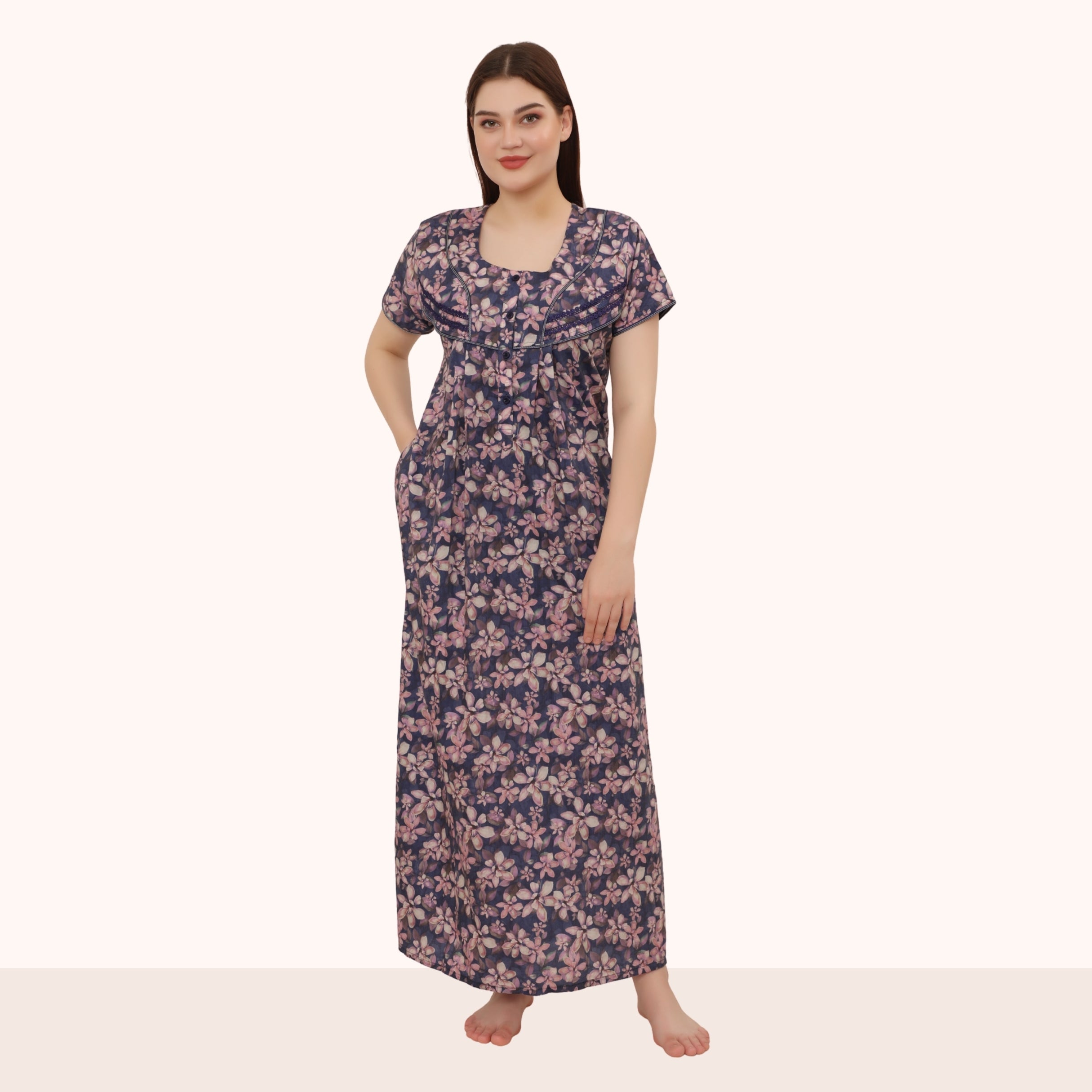 Floral Print Full Length Night Gown