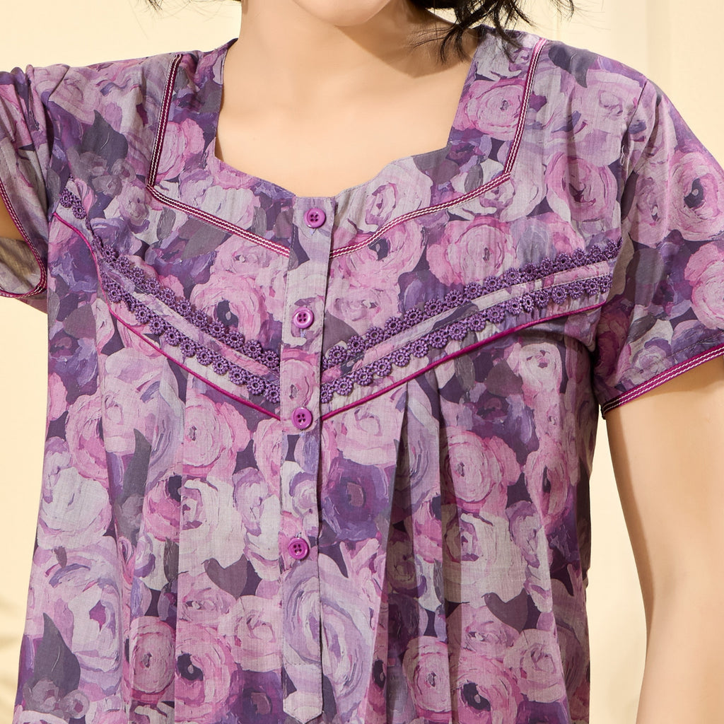 Floral Print Full Length Night Gown