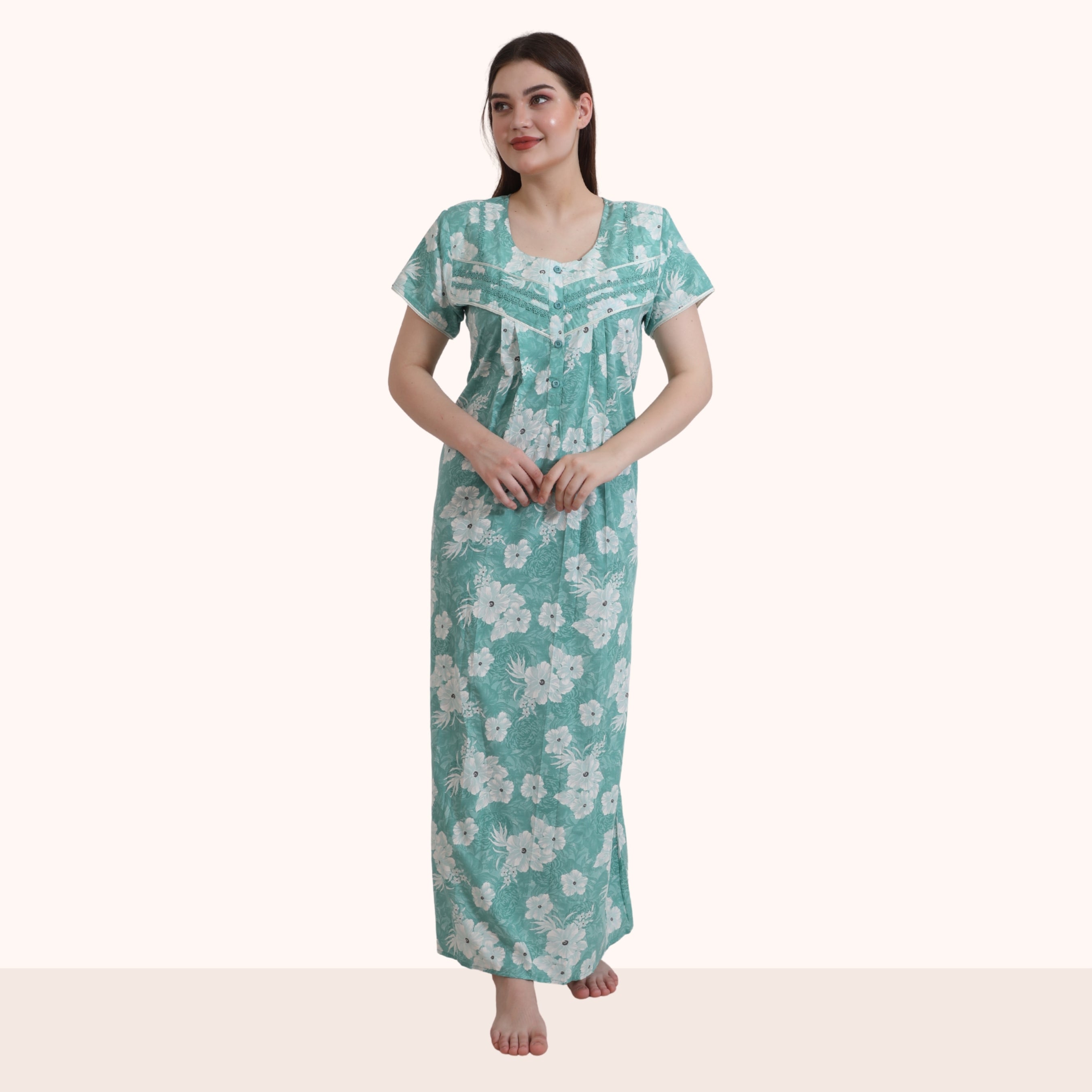 Floral Print Full Length Night Gown