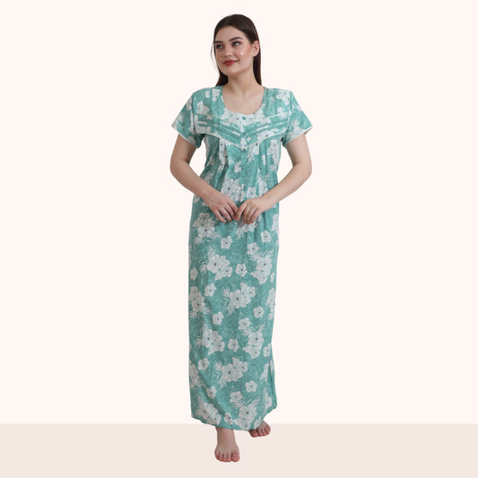 Floral Print Full Length Night Gown