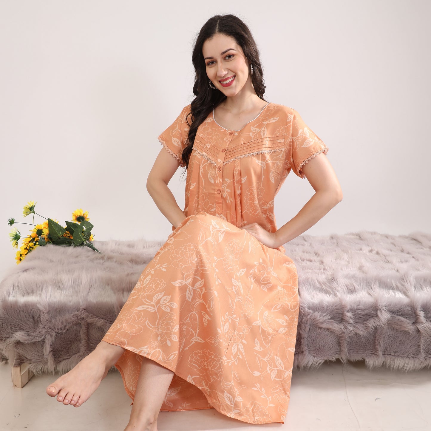 Floral Print Full Length Night Gown
